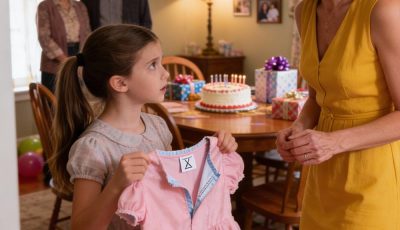 En el octavo cumpleaños de mi hija, mis padres le regalaron un vestido rosa. Parecía feliz, hasta que de repente se quedó quieta. “Mamá… ¿qué es esto?” Me incliné y mis manos comenzaron a temblar. Había algo dentro del forro, algo colocado…