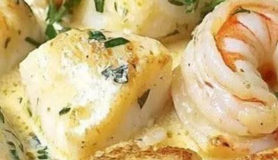 Shrimp and Cod in Creamy Garlic Sauce