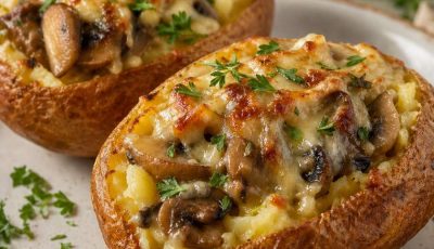 Pommes de terre farcies champignons fromage